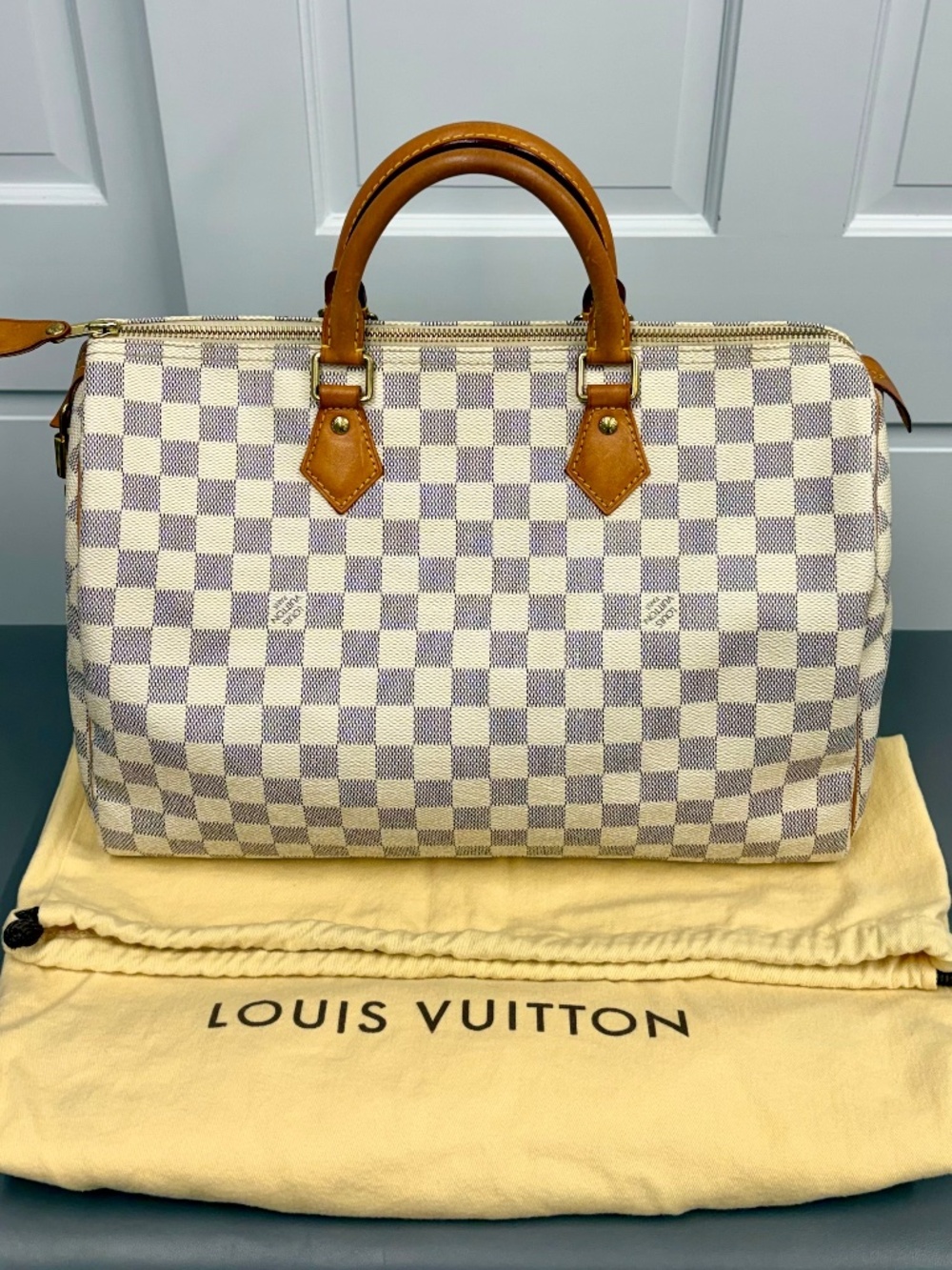 Louis Vuitton Damier Azur Speedy 35 Satchel Handbag